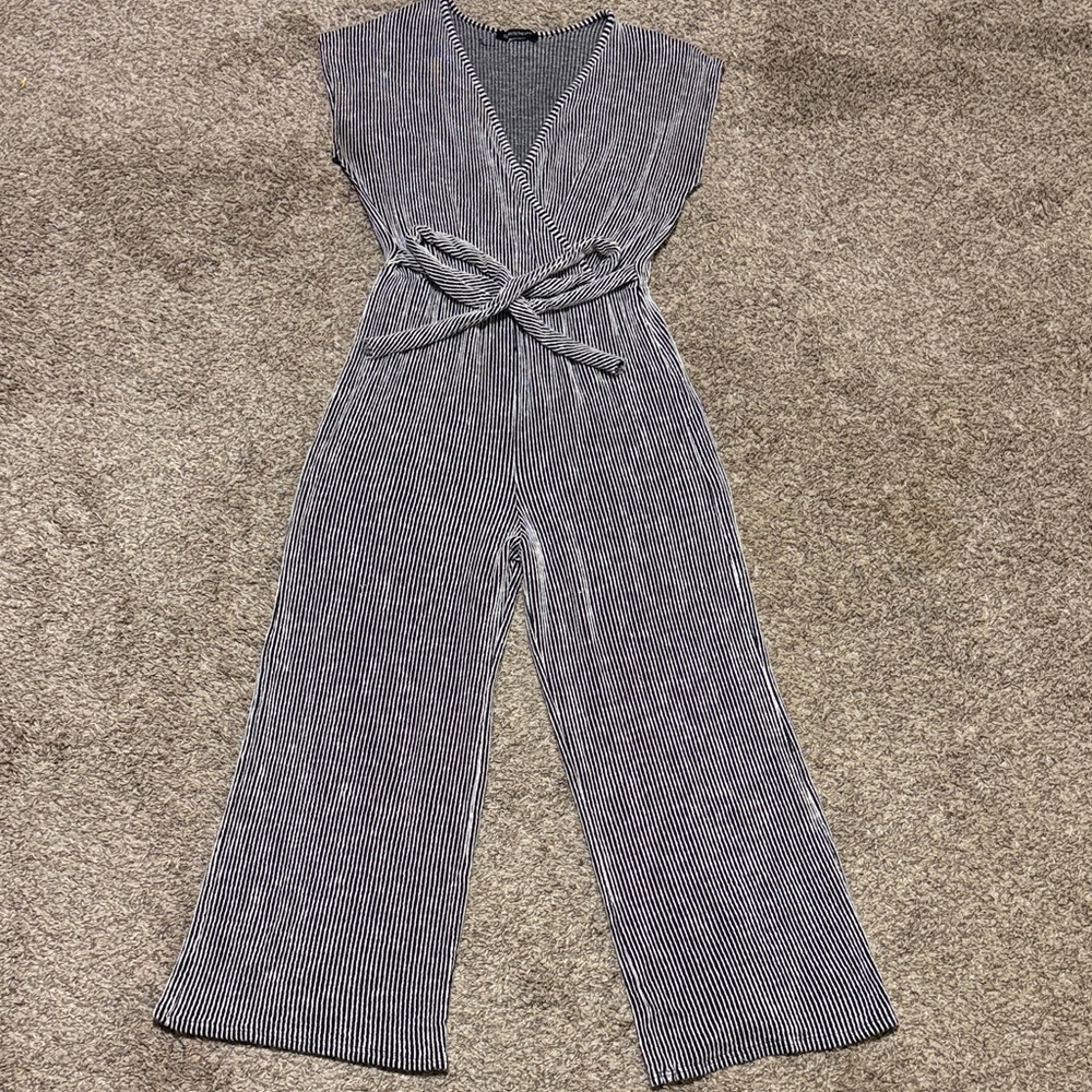 Caution To The Wind Monochrome Striped Jumpsuit